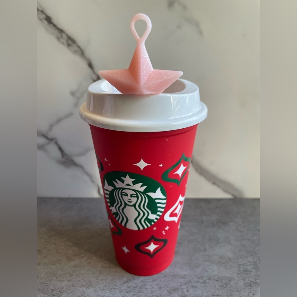 Starbucks Holiday 2023 Pink Reusable Star Keychain/Silicone Hot Cup Lid Stopper - Picture 1 of 9